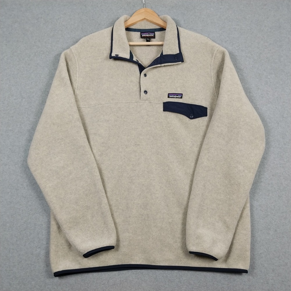 Patagonia Synchilla Mens XL Oatmeal Snap T Pullover Fleece Outdoors Hiking